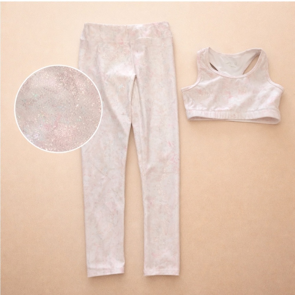 Girls Shimmer Tie Dye Athletic Set Leggings + Racerback Sports Bra 10/12